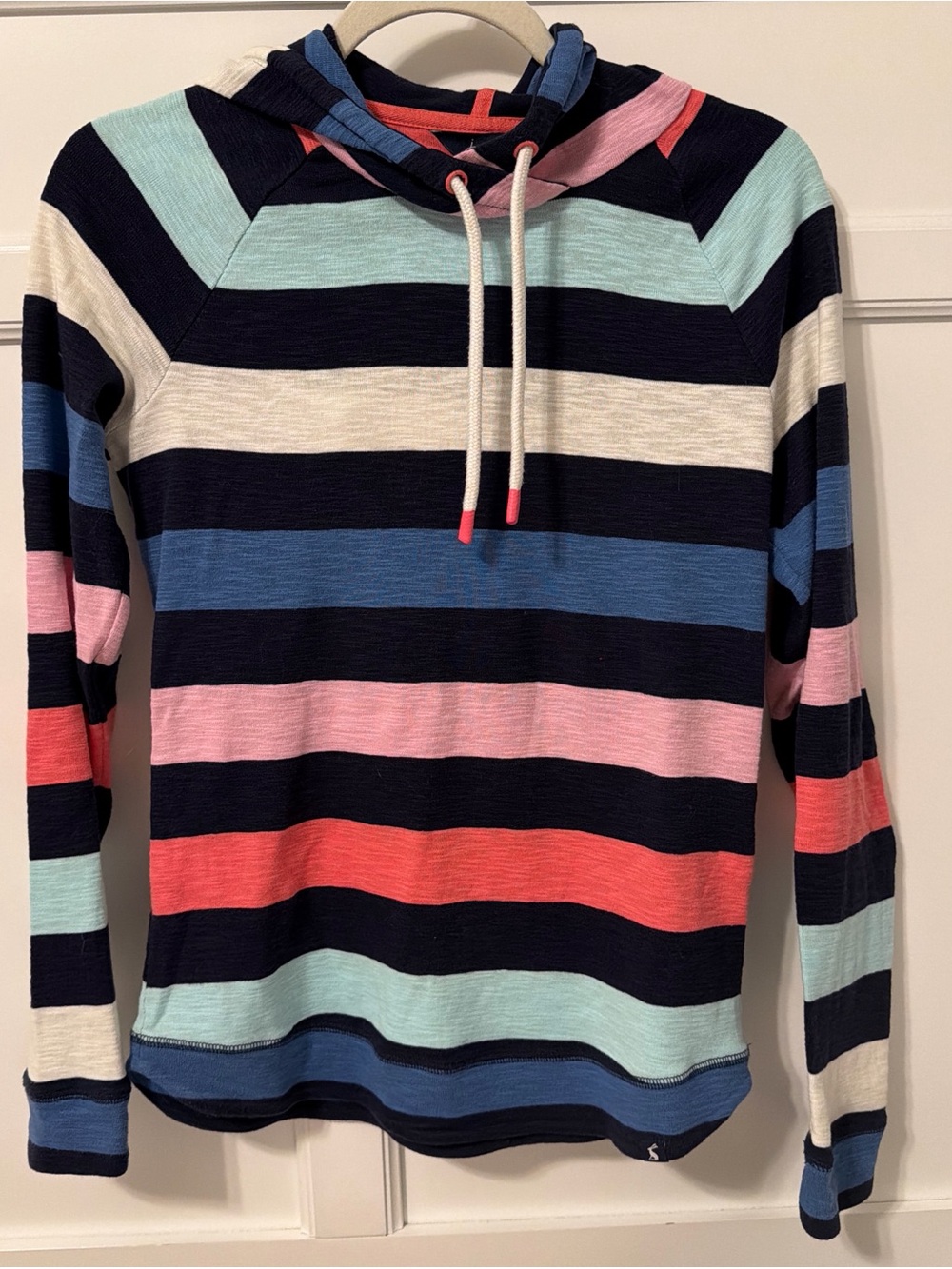 Striped Hooded Pullover - Navy, Coral, Pink, Mint & Blue